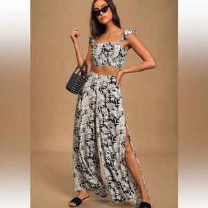 Lulu's Black and White Tropical Jumpsuit
